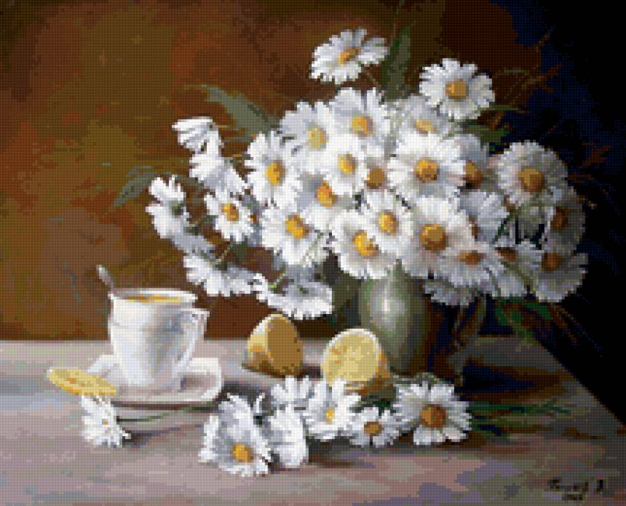 худ.вячеслав палачев - натюрморт, лимон, ромашки - предпросмотр