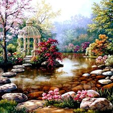 Схема вышивки «Беседка на озере»