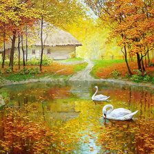 Схема вышивки «лебеди на озере»