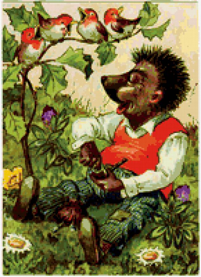 Серия ёжики "Споём вместе" - семья ежиков, немецкие открытки - предпросмотр