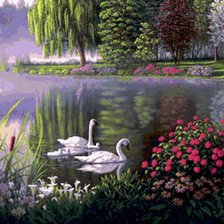 Схема вышивки «лебеди на озере»
