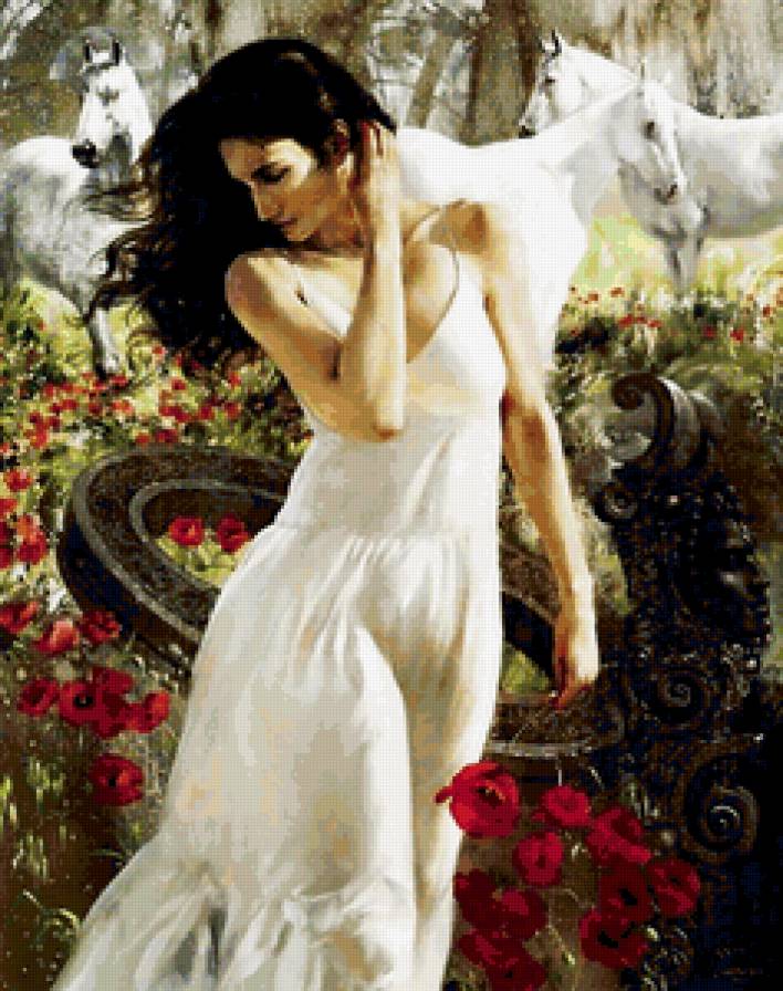 Девушка и кони - женщина, девушка, лошадь, женский образ, конь - предпросмотр