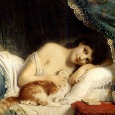 Схема вышивки «Дама с кошкой»