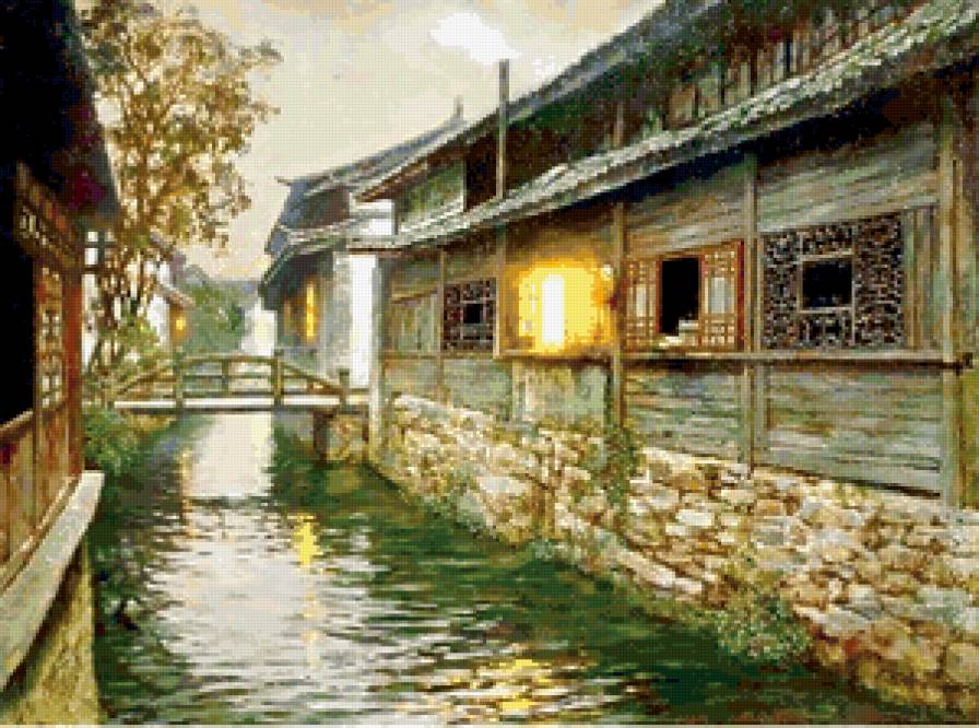 Япония - пейзаж, улица, япония, канал, восток - предпросмотр