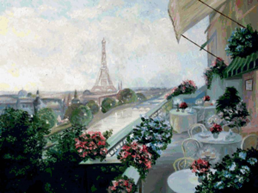 Вечер в Париже - улица, париж, эйфелевая башня, город, пейзаж, кафе, европа - предпросмотр