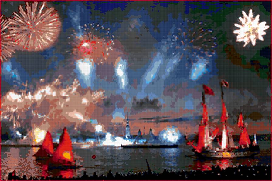 алые паруса - корабль, паруса, салют - предпросмотр