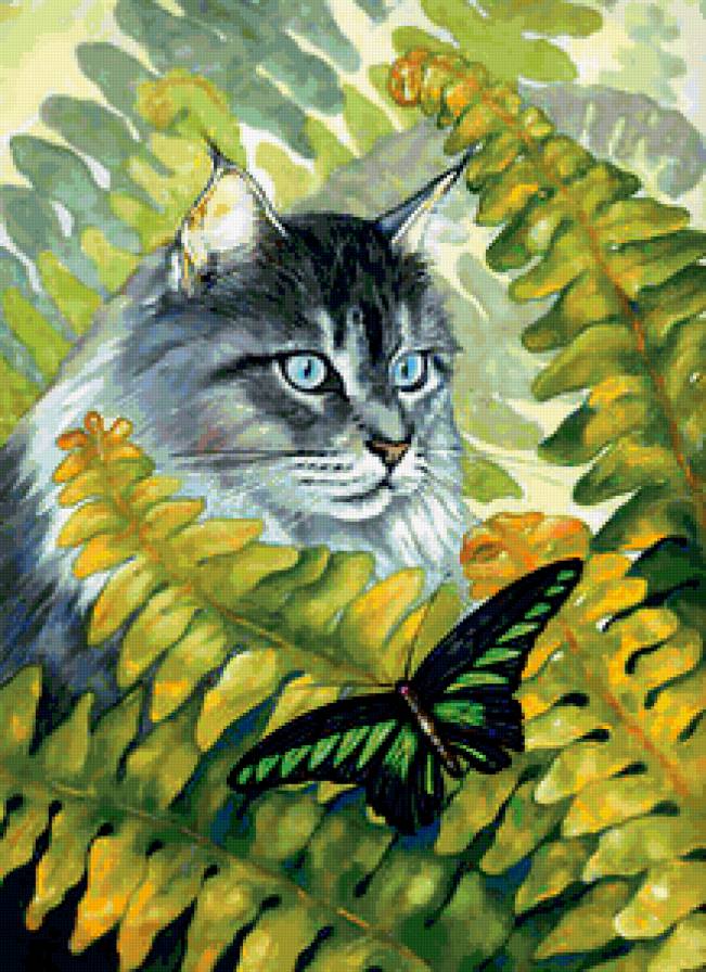 Серия "Кошки" - кошки, животные, бабочки - предпросмотр