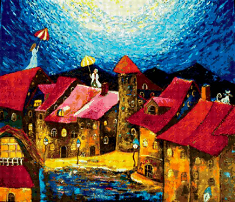 свидание на крыше - картина, ночь - предпросмотр