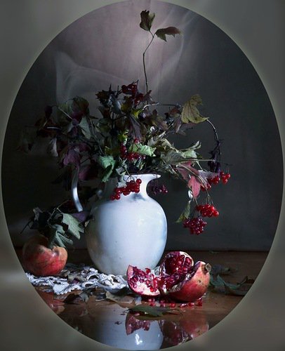 натюрморт - натюрморт, калина, овал, гранат - оригинал