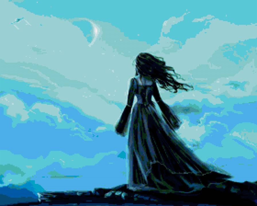 девушка - она, девушка, небо, образ, луна, женщина - предпросмотр