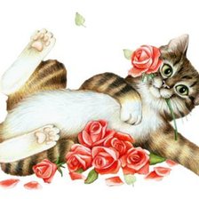 Схема вышивки «Кошечка с розами»