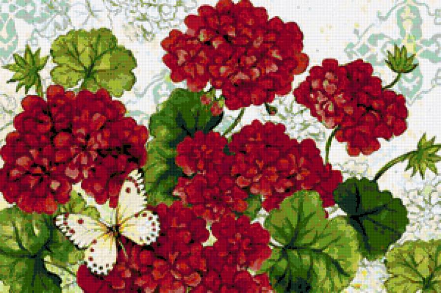 Герань и бабочки - лето, цветы и бабочки, герань, бабочки, панно, цветы - предпросмотр