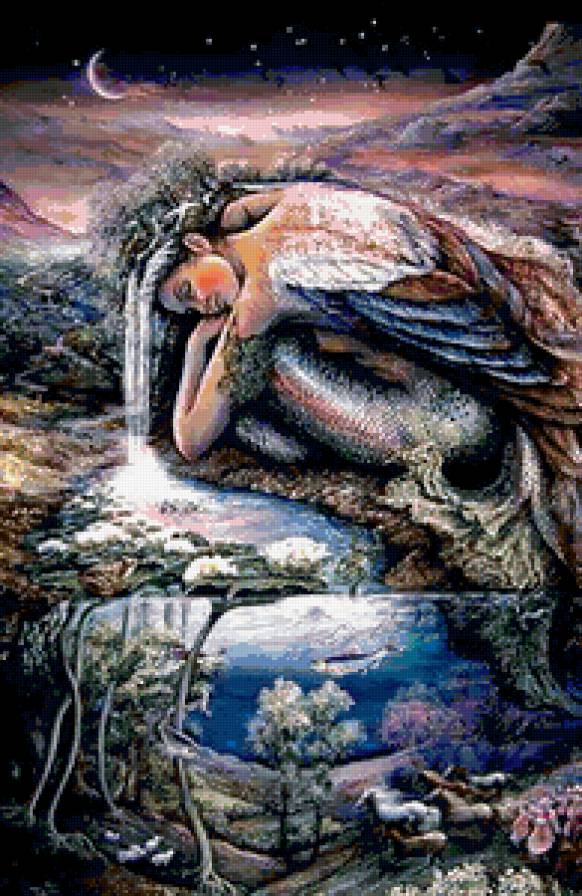 Царство снов - река, горы, девушка, озеро, фэнтэзи, сон - предпросмотр