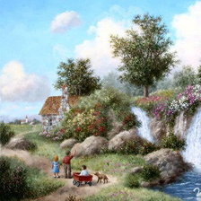 Схема вышивки «Дети у домика»