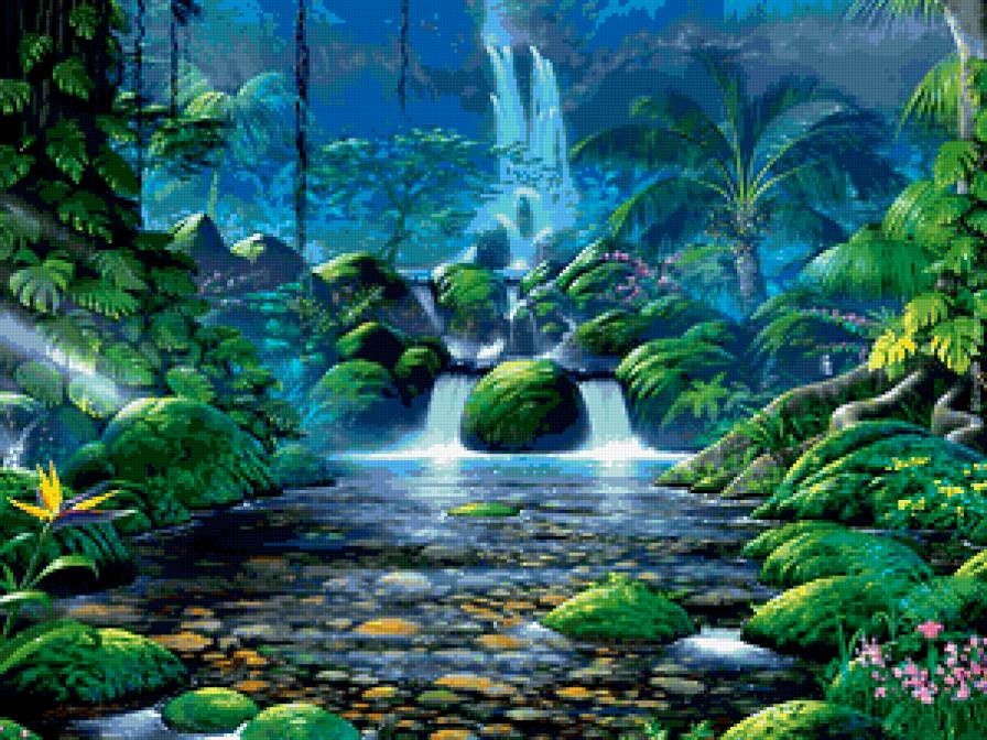 водопад - вода, деревья, лето, природа - предпросмотр