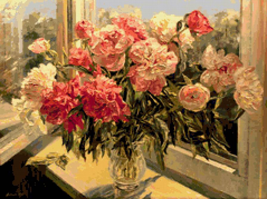 Букет пионов - солнце, цветы, букет, натюрморт, пионы - предпросмотр