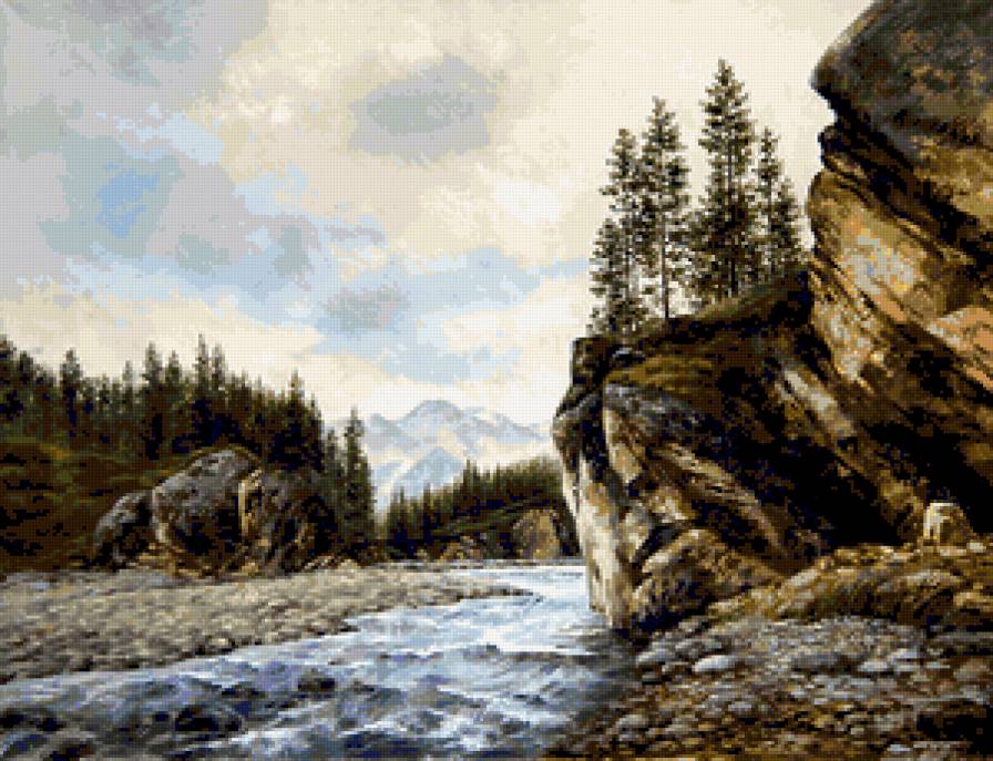 Горная речка - горы, пейзаж, река - предпросмотр