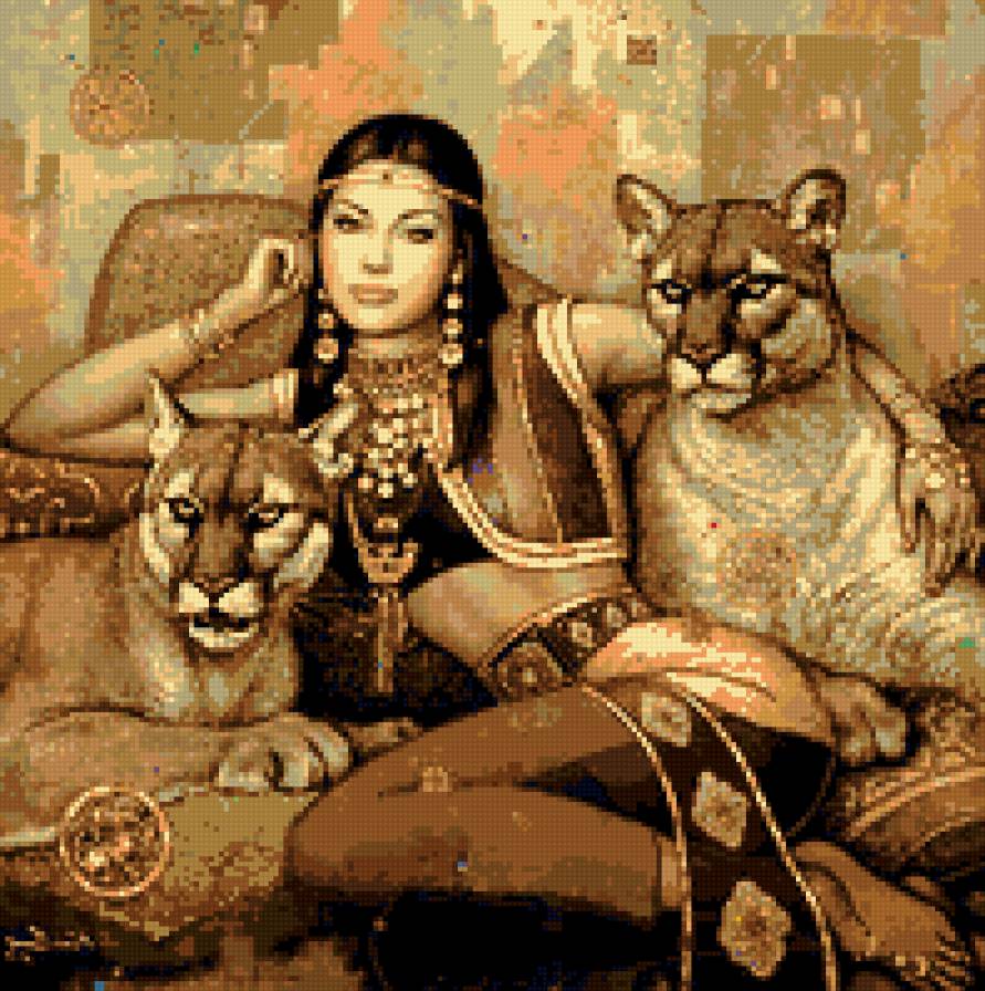 Девушка с кошками - девушка, кошки, египет - предпросмотр