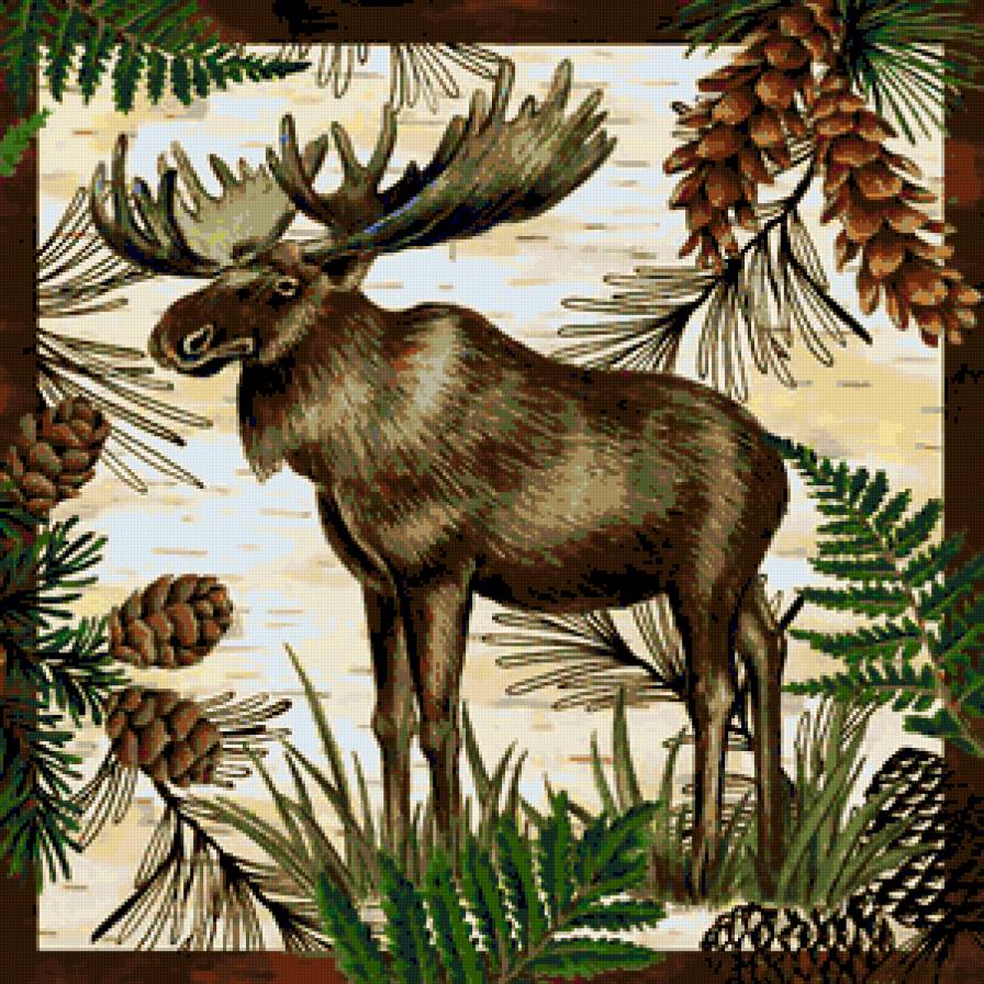 Подушка "Лось" - подушки, шишки, природа, лес, лоси, листья, подушка, лось - предпросмотр