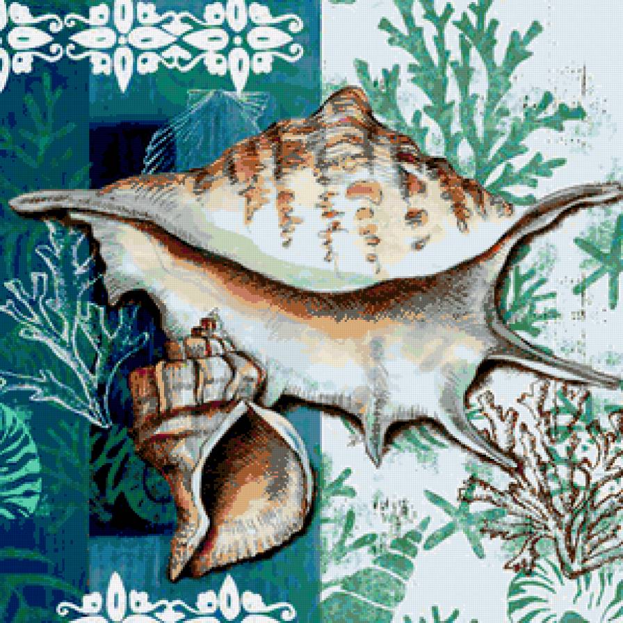 Подушка "Море" - море, ракушки, подушки, ракушка, подушка, узоры, морская - предпросмотр