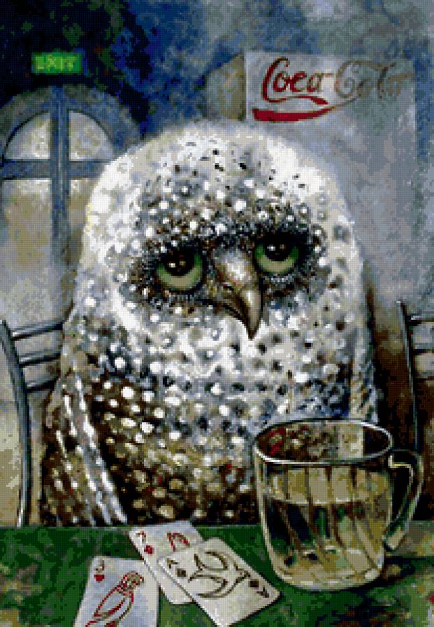 Совенок Печалька - иллюстрации, птицы, сова, живопись - предпросмотр