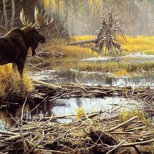 Схема вышивки «Лось у реки»