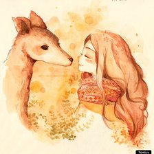 Схема вышивки «Девушка с оленем»