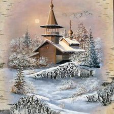 Схема вышивки «Живопись на бересте Храм»