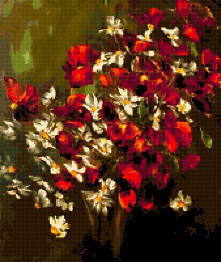 вечерний букет - цветы, ромашки, маки - предпросмотр