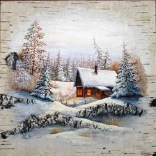 Живопись на бересте Домик