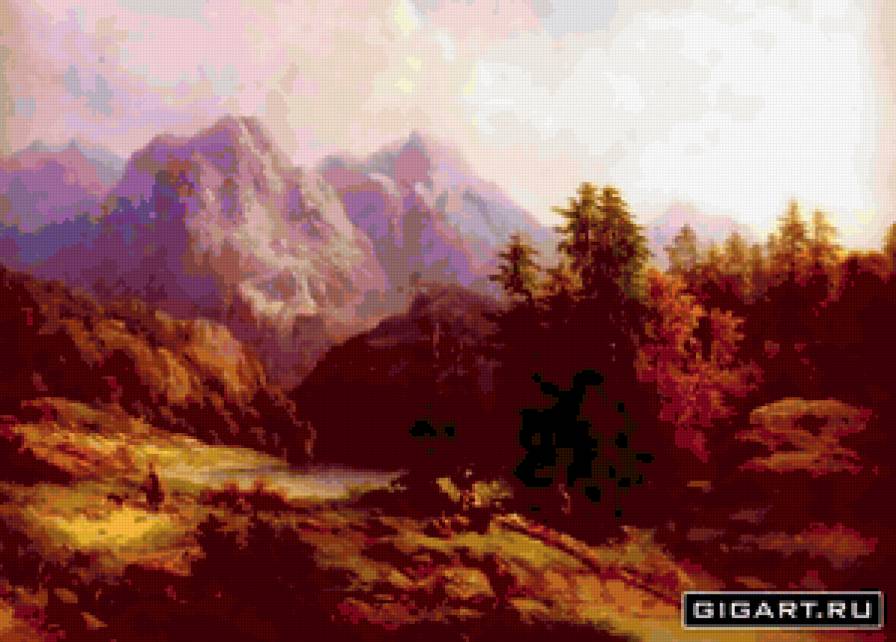 №398652 - горы, деревья, пейзаж, природа, живопись - предпросмотр