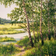 Схема вышивки «Пейзаж, березы, река»