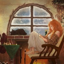 Схема вышивки «Девушка читает»