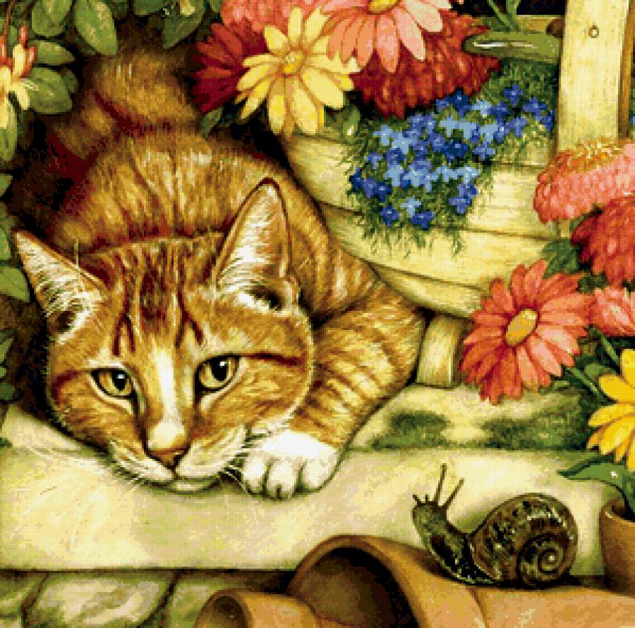 отрешенность - цветы, кот, улитка - предпросмотр