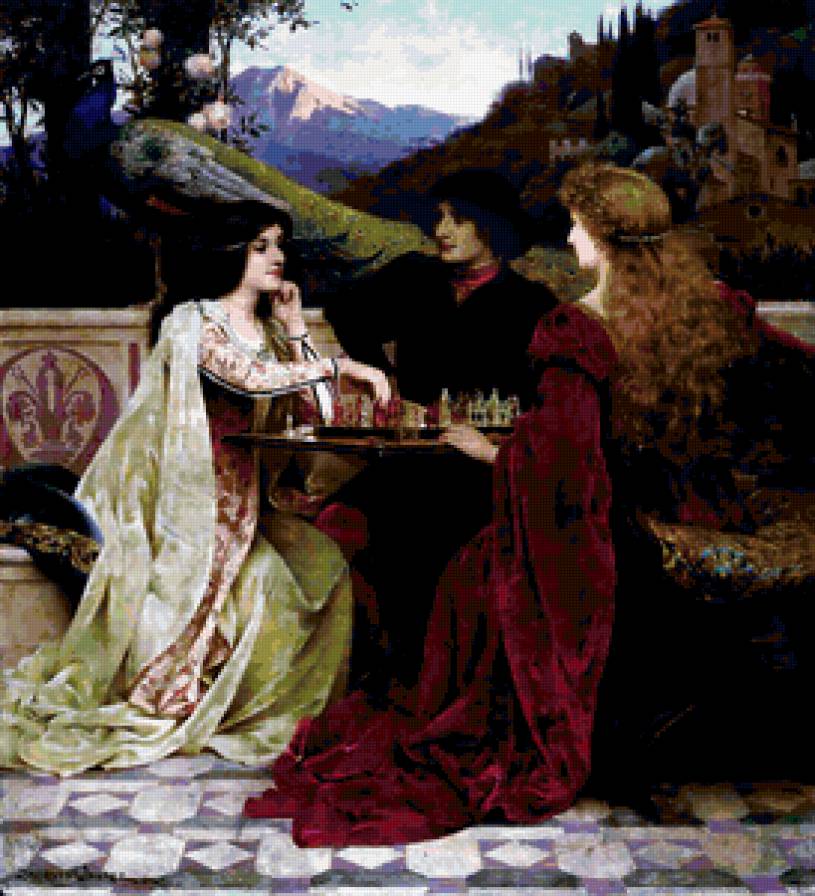 Партия в шахматы - пейзаж, люди, средневековье - предпросмотр