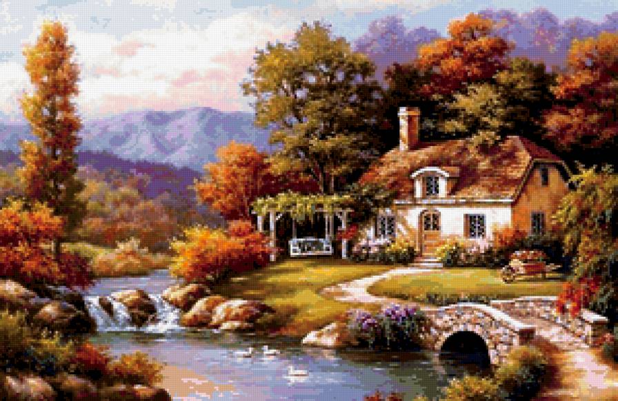 Дом у речки - дом, речка, пейзаж - предпросмотр