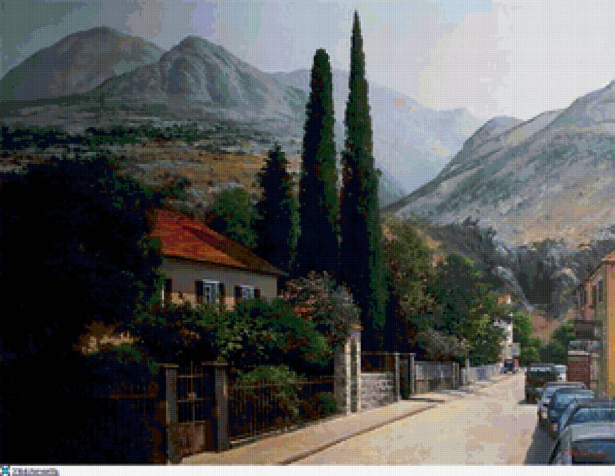 Городок в горах - улица, город, горы, пейзаж - предпросмотр