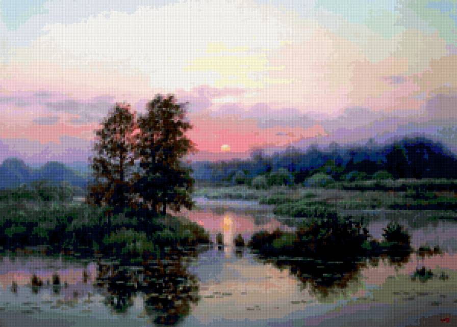 Закат на озере - закат, пейзаж, озеро - предпросмотр