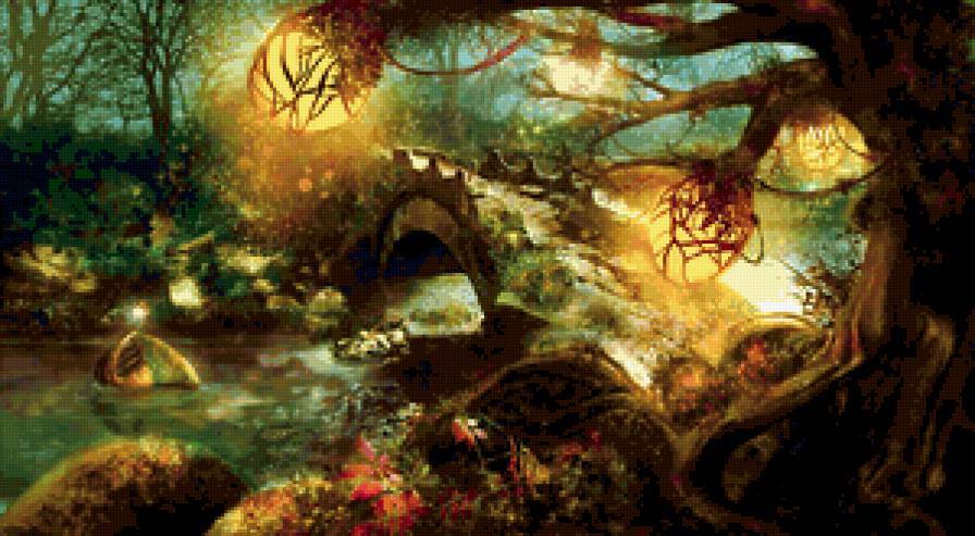 Сказочный мостик - мост, сказка, лес, река, фэнтэзи - предпросмотр