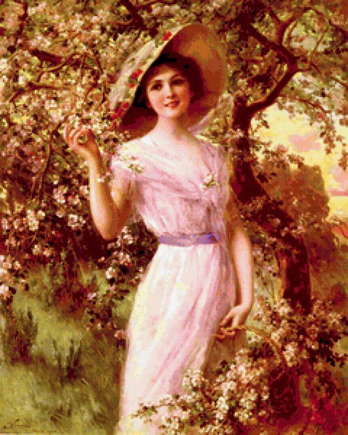 В цветущем саду - девушка, яблоня, дерево, сад, женщина, женский образ - предпросмотр