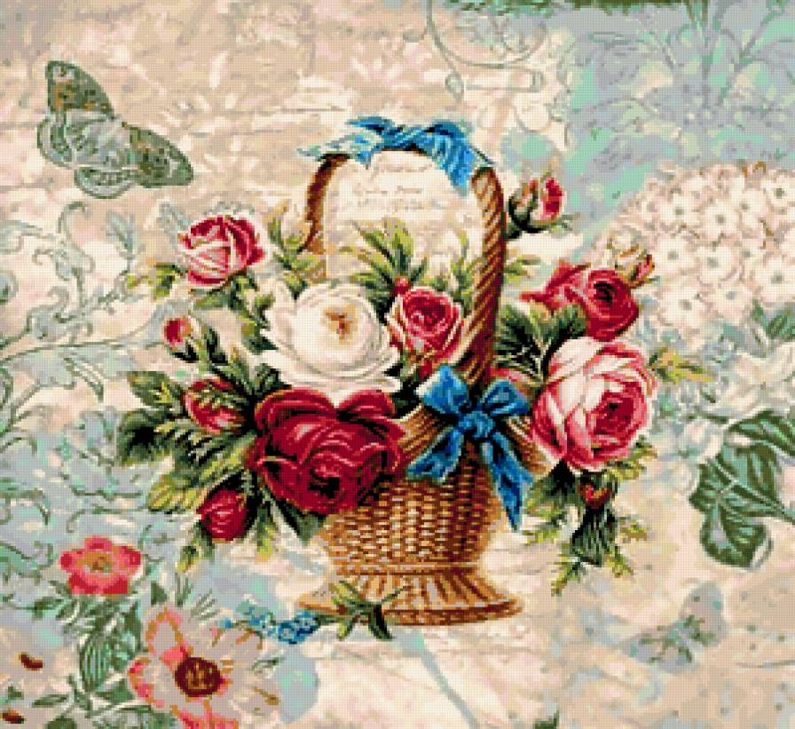 корзина с цветами - корзина, цветы, розы - предпросмотр