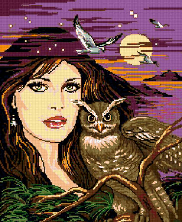 в гармонии с природой - чайки, сова, море, женщина - предпросмотр