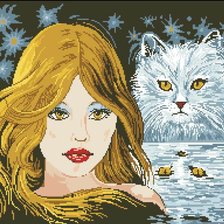 Схема вышивки «девушка и кошка»