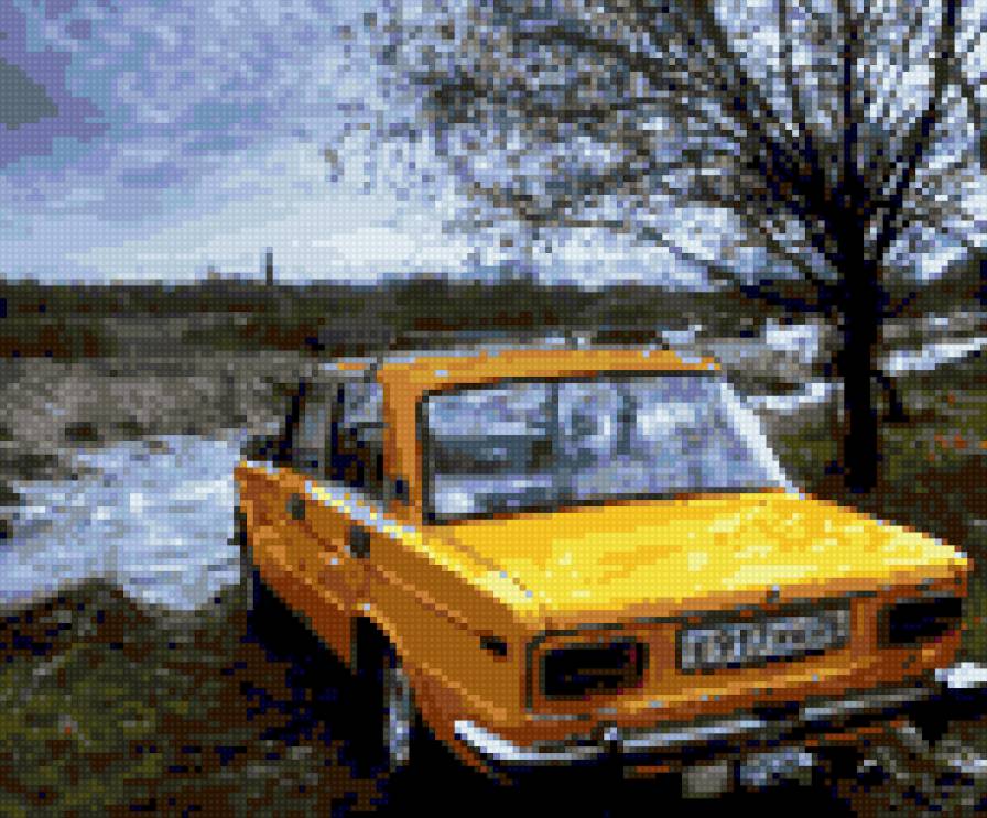 Жёлтые жигули - пейзаж с машиной, жигули, машина - предпросмотр