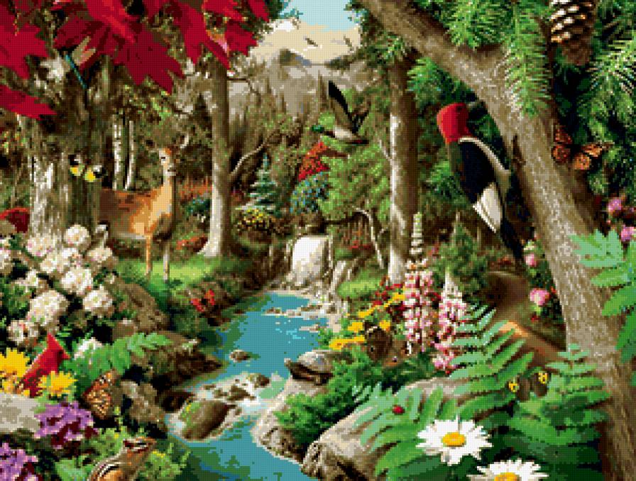 Down the Calming Stream - вода, цветы, пейзаж - предпросмотр