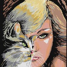 Схема вышивки «женщина с кошкой»