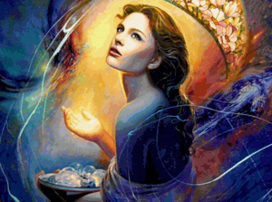 №401148 - девушка, дети, цветы, красота женщины, живопись, фэнтези, картины - предпросмотр