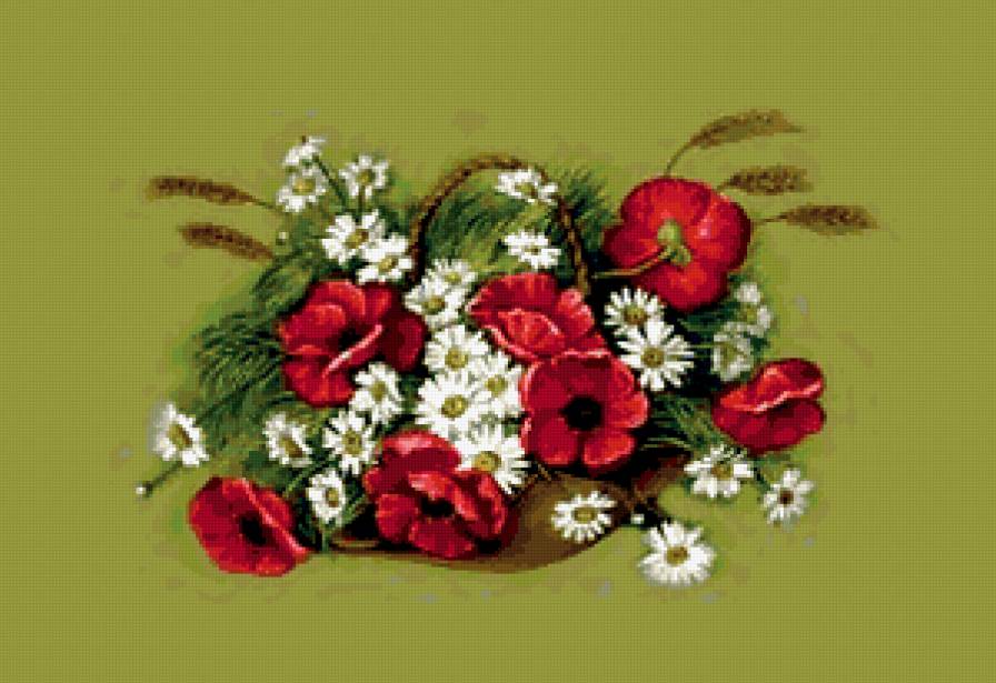 букет полевых цветов - корзина, ромашки, маки, букет - предпросмотр