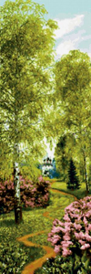 дорога к храму - цветы, лето, березы, храм, тропинка - предпросмотр