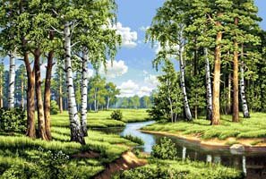 летний пейзаж - березы, речка, лето, лес - оригинал